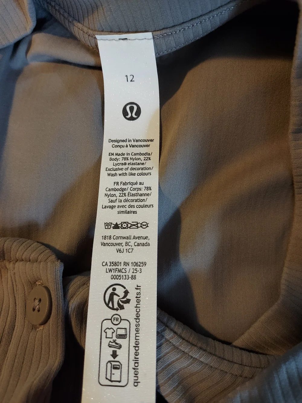 NWT Lululemon All Aligned Ribbed Long-Sleeve Henley Dress Beige Sheer Oak 12